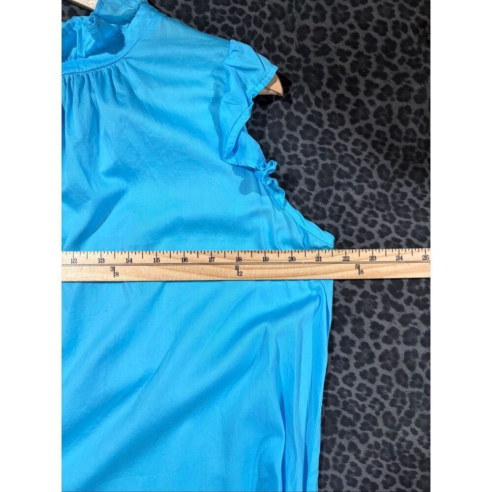 Stark Blue Cotton Midi Dress Large Ruffle Neck Sleeveless Swing Dress USA - Picture 8 of 9